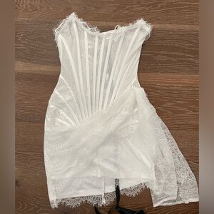 White Lace Mesh Corset Drape Mini Dress